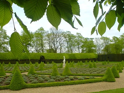 Schlossgarten mit Heiligenkraut, Lavendel und Buchsbäumen mit Formschnitt