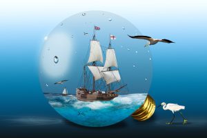 Ein Schiff in einer Glasflasche